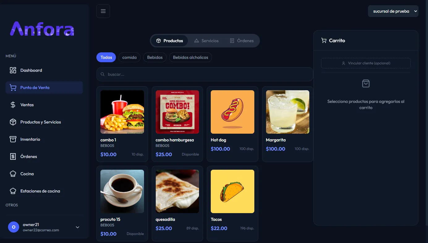 Punto de venta Ánfora con catálogo de productos y carrito para administrar las ventas de tu negocio